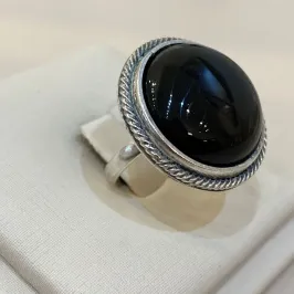 ANEL PRATA PEDRA ÔNIX