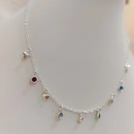 CHOKER PRATA PINGENTES CORAÇÕES E ZIRCÔNIAS COLORS