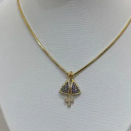 PINGENTE NOSSA SENHORA AP CRAVEJADO COM ADORNO DE CRUZ