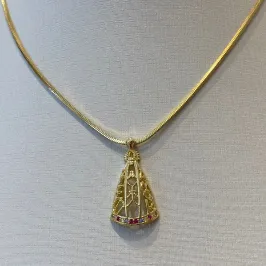 PINGENTE NOSSA SRA APARECIDA VAZADO COM ZIRCONIAS PINKS