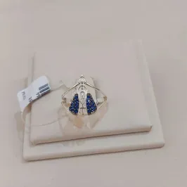 ANEL PRATA NOSSA SENHORA APARECIDA CRAVEJADO AZUL M