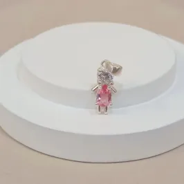PINGENTE PRATA MENINA ZIRCÔNIA ROSA