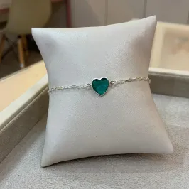 PULSEIRA PRATA CORAÇÃO VERDE ESMERALDA