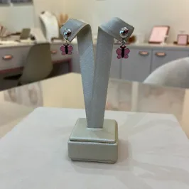 BRINCO AÇO INFANTIL BORBOLETA ROSA