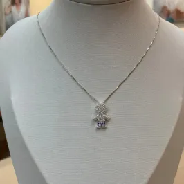 PINGENTE PRATA MENININHO CRAVEJADA AZUL