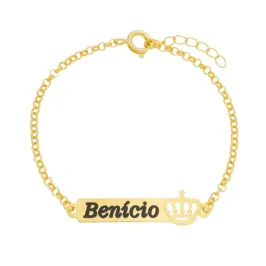 PULSEIRA INFANTIL ELO PORTUGUÊS COM PLAQUINHA E COROA (11CM)