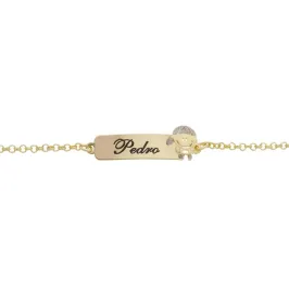 PULSEIRA INFANTIL ELO PORTUGUÊS COM PLAQUINHA E DETALHE (11CM)