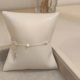 PULSEIRA PRATA BOLINHAS E CRUZ 19CM
