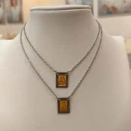 ESCAPULÁRIO AÇO NOSSA SENHORA DO CARMO PLAQUINHA COM DOURADO