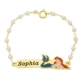 PULSEIRA INFANTIL PÉROLAS COM PLAQUINHA ARIEL (11CM)