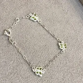 PULSEIRA PRATA INFANTIL BORBOLETAS VERDE