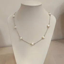 CORRENTE PRATA PÉROLAS ÁGUA DOCE 45CM