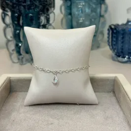PULSEIRA PRATA ELOS COM GOTA ZIRCÔNIA 18CM
