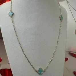 COLAR 3 TREVOS INSPIRAÇÃO VAN CLEEF VERDE PASTEL 50CM