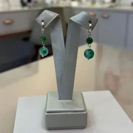 ARGOLA PRATA DUAS PEDRAS NATURAIS VERDES