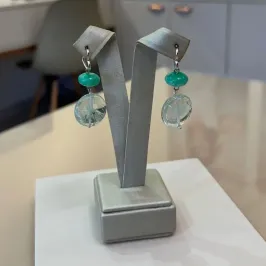ARGOLA PRATA PEDRAS NATURAIS VERDES
