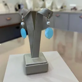 ARGOLA PRATA PÉROLA E PEDRA NATURAL AZUL OVAL