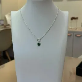COLAR PRATA CORAÇÃO VERDE ESMERALDA
