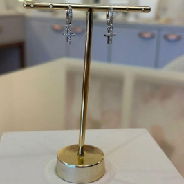 ARGOLA PRATA CRAVEJADA CRUZ