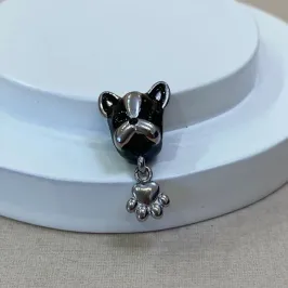 BERLOQUE AÇO CACHORRO BULDOG PRETO E PATINHA