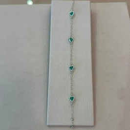 PULSEIRA PRATA CORAÇÕES VERDE TIFFANY