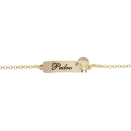 PULSEIRA INFANTIL ELO PORTUGUÊS COM PLAQUINHA E DETALHE (11CM)