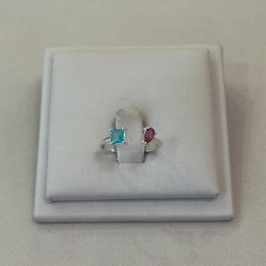 ANEL PRATA ZIRCÔNIAS PINK E VERDE TIFFANY REGULÁVEL