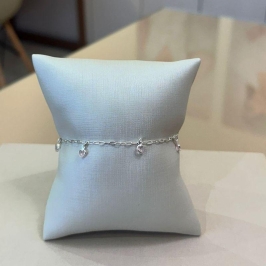 PULSEIRA PRATA CORAÇÕES ZIRCÔNIAS ROSA BEBÊ
