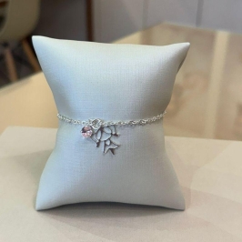 PULSEIRA PRATA PINGENTE MENINA/ PONTO DE LUZ ROSA