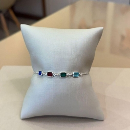 PULSEIRA PRATA ZIRCÔNIAS RETÂNGULARES COLORIDAS