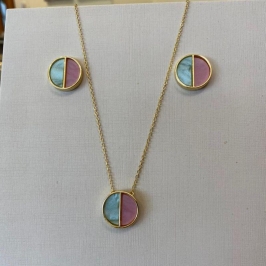 CONJUNTO REDONDO ROSA E VERDE ÁGUA