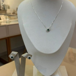 CONJUNTO PRATA REDONDO VERDE ESMERALDA