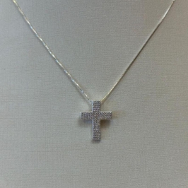 PINGENTE PRATA CRUZ CRAVEJADA