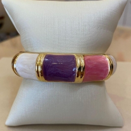 BRACELETE RESINADO ROSA, BRANCO E LILÁS