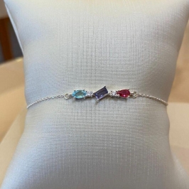 PULSEIRA PRATA ZIRCÔNIAS PINK, LILÁS E AZUL CLARO