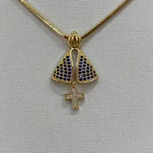 PINGENTE NOSSA SENHORA AP CRAVEJADO COM ADORNO DE CRUZ