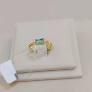 ANEL CORRENTE COM PEDRA RETANGULAR TURMALINA VERDE