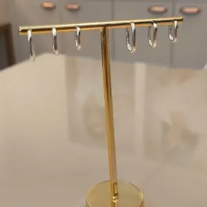TRIO PRATA ARGOLAS QUADRADAS LISAS