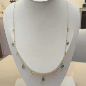 COLAR LONGO BOHO CHIC ZIRCÔNIAS E GOTA TURQUESA 60CM