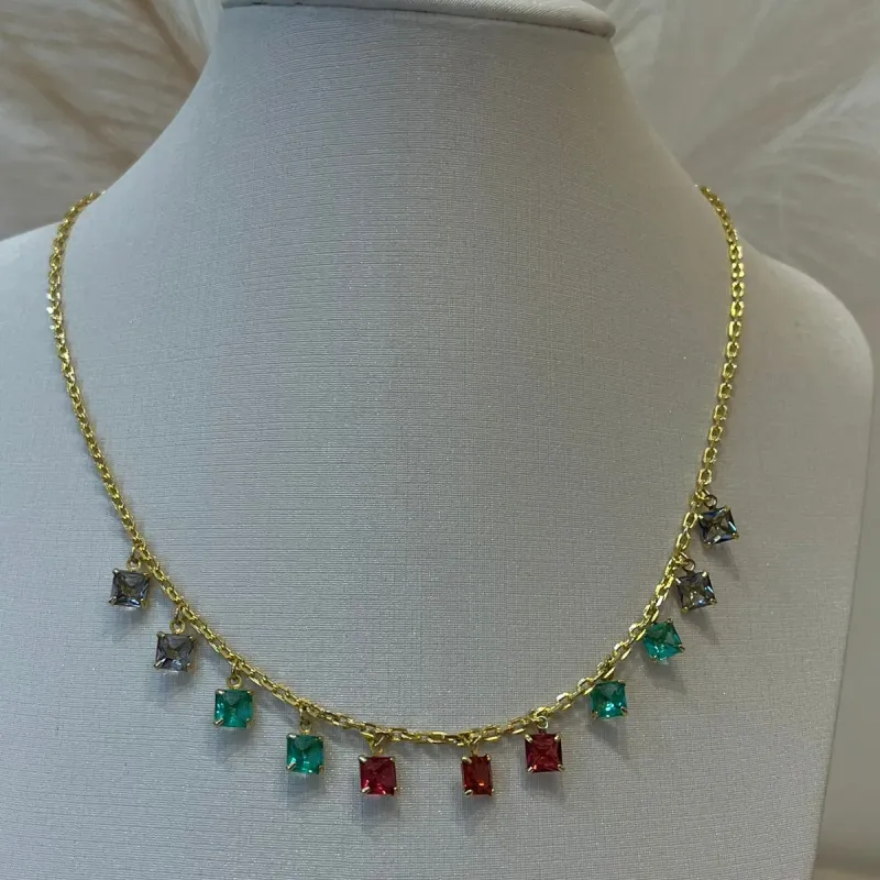 CHOKER CARTIER DELICADA COM ZIRCONIAS COLORIDAS