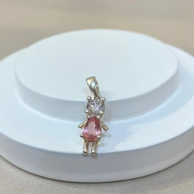 PINGENTE PRATA MENINA ZIRCONIA ROSA