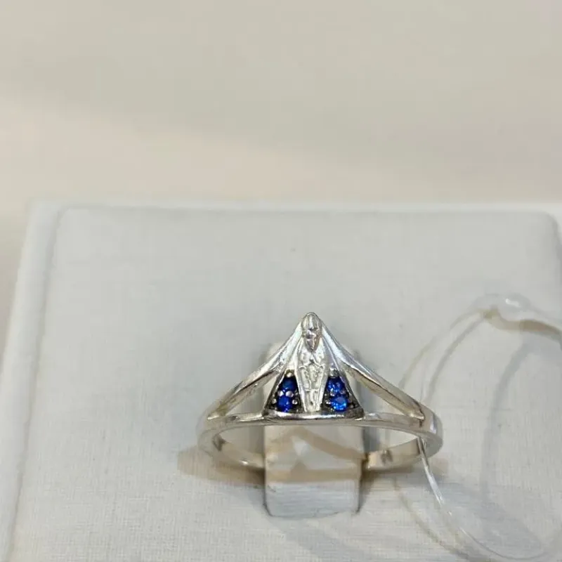 ANEL PRATA NOSSA SENHORA APARECIDA CRAVEJADO AZUL P
