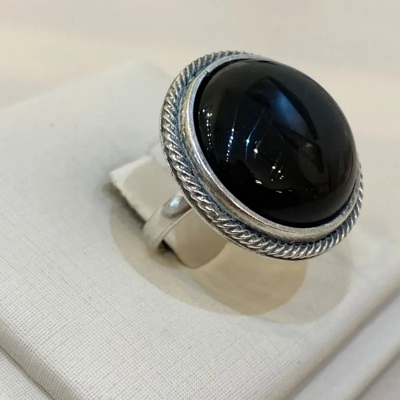ANEL PRATA PEDRA ÔNIX