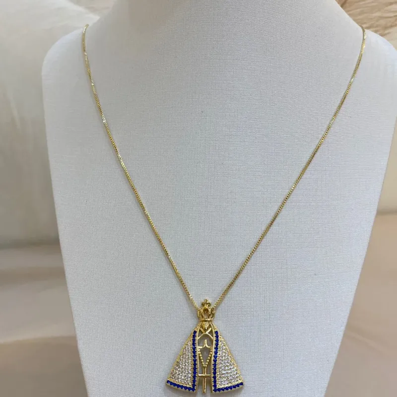 COLAR NOSSA SENHORA APARECIDA GRANDE CRAVEJADA