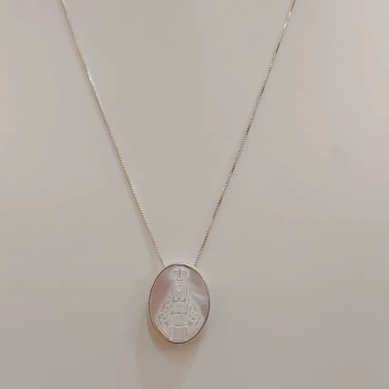 CORRENTE PRATA VENEZIANA MEDALHA N S GRAÇAS MADREPÉROLA 40CM