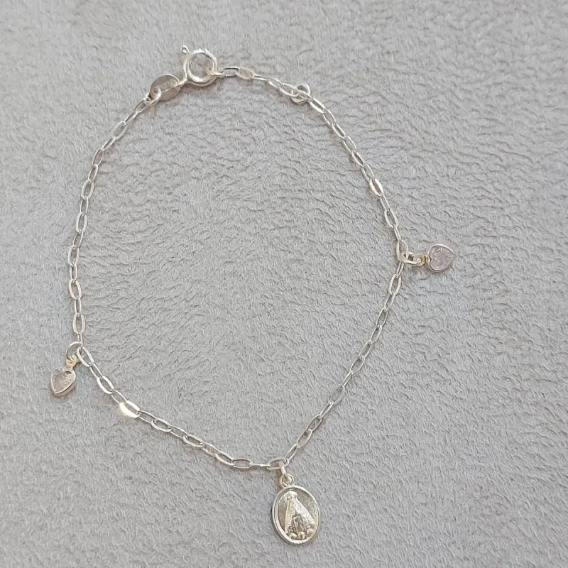 PULSEIRA PRATA NOSSA SENHORA APARECIDA E CORAÇÕES