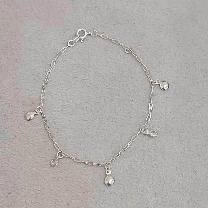 PULSEIRA PRATA  ZIRCÔNIAS E BOLINHAS