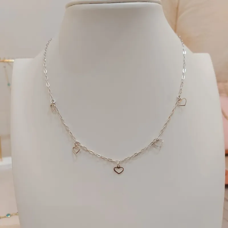 CHOKER PRATA CORAÇÕES VAZADOS