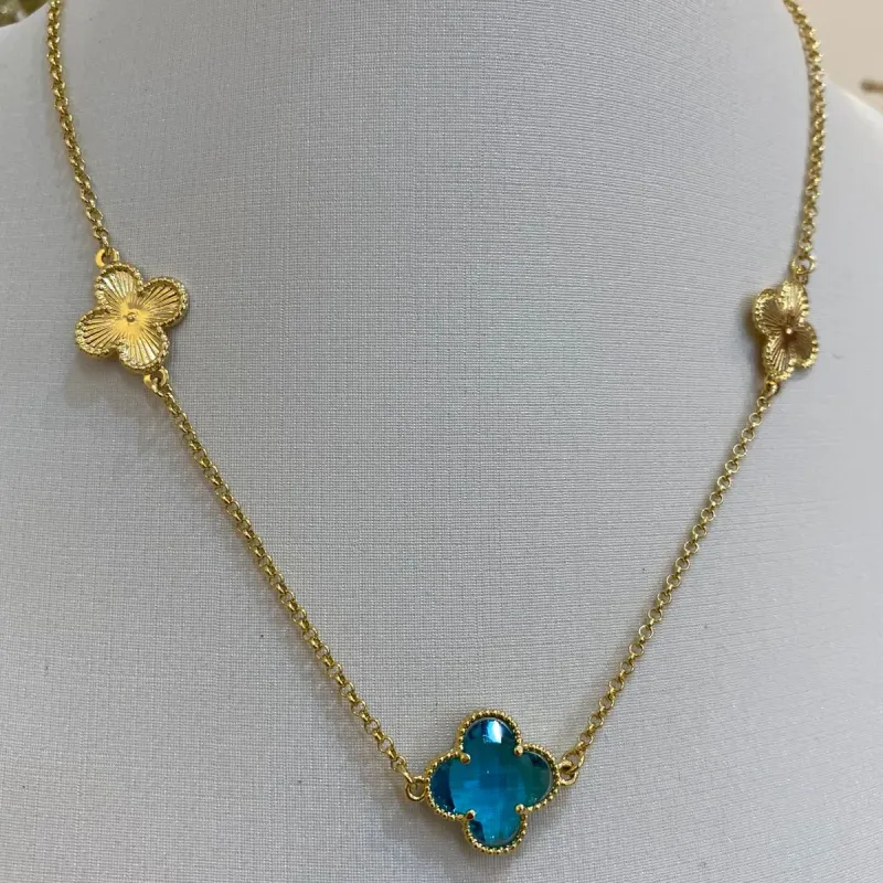 CHOKER TREVO AZUL E DOURADO