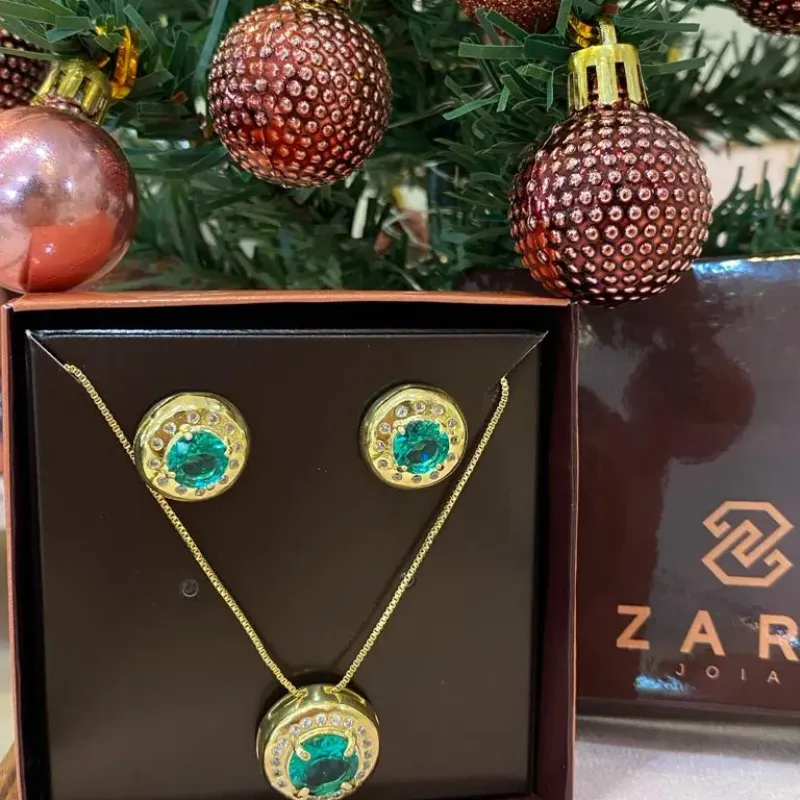 CONJUNTO ZIRCÔNIA CRISTAL E ESMERALDA